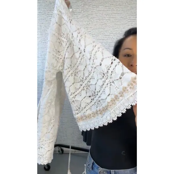 FREE PEOPLE Bell Sleeve Lace Duster in Ivory, One Size, New with Tag MSRP $128 - Image 9