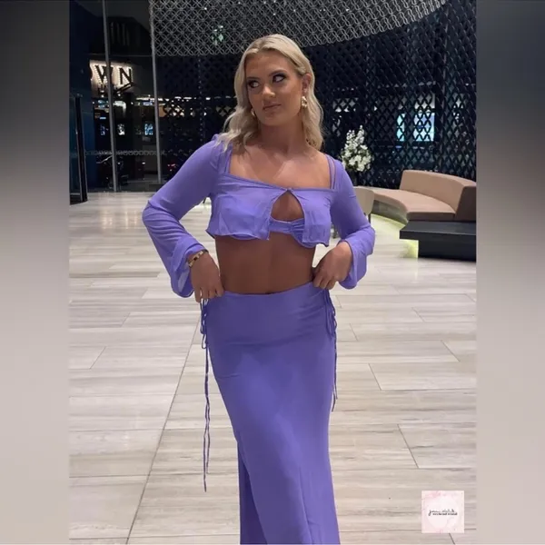 NWT House Of CB Maxi Skirt Amalfi Violet Cut Out Mermaid Vacation Beach Flowy - Image 8