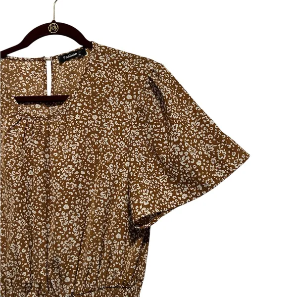 New..Fashion Dress XL Brown & White Floral Midi Dress - Image 4