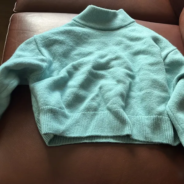 Wilfred 100% Wool Mock Neck Sweater Aritzia Teal M - Image 4