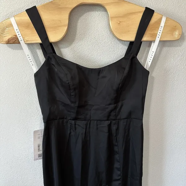 NEW AZAZIE Nessi Stretch Satin‎ Dress Black Formal Maxi Gown Bridesmaid Size A10 - Image 2