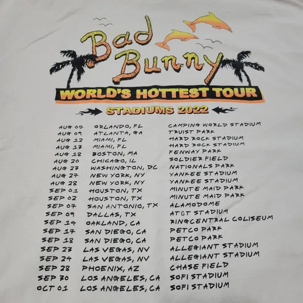 Bad Bunny Shirt Size XL Bad Bunny World's Hottest Tour 2022 Un Verano Sin Ti Tee Concert Tee Unisex - Image 8