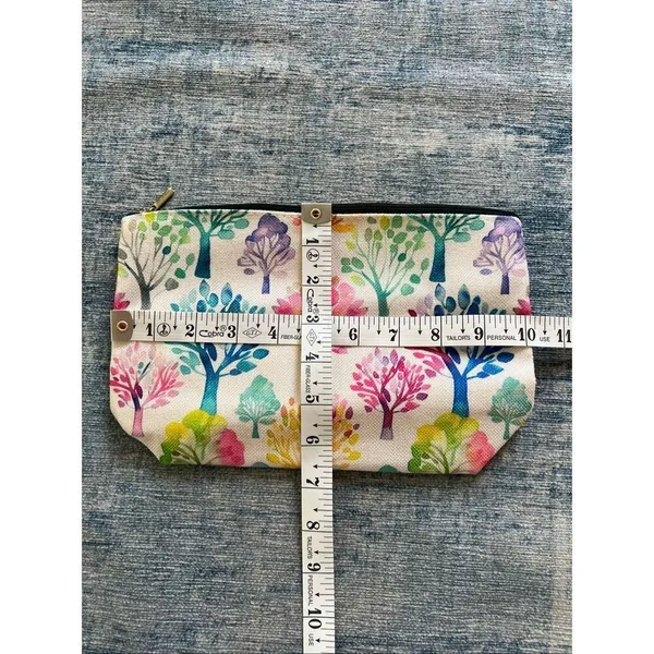 Rainbow Watercolor Trees Cotton Canvas Small Makeup Bag Travel Toiletry Pouch - Image 5