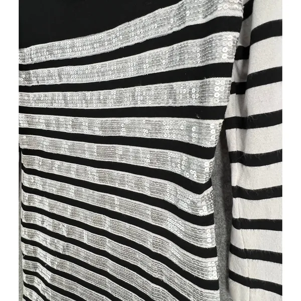 Renee C Sequin Sweater Dress Womens M‎ White Black Stripe Silver Party Holiday - Image 5
