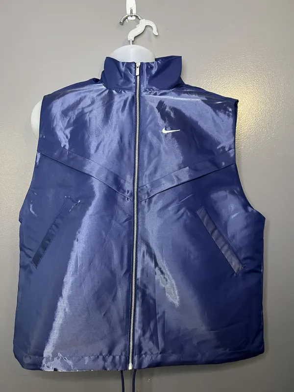 Nike Vest Womens Small Blue Windbreaker Full Zip Oversized Sports Swoosh Logo - Image 2
