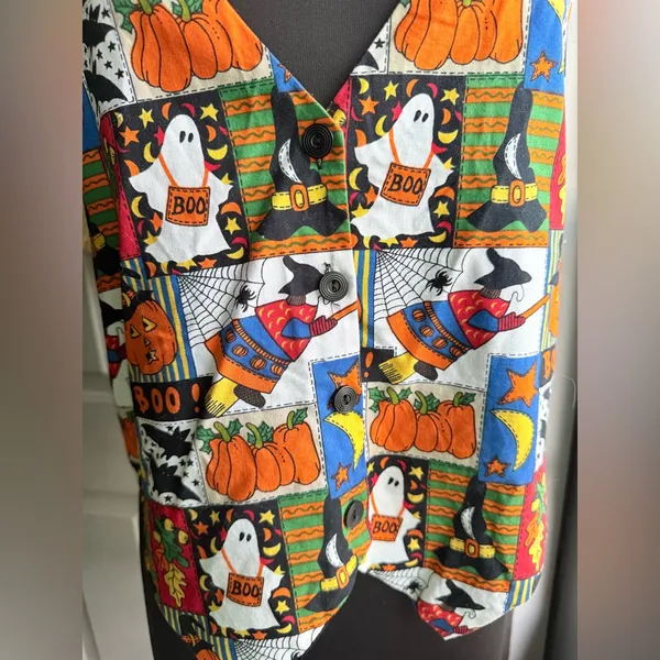 Vintage 90s Basic Editions Halloween print cotton vest, size large - Image 2