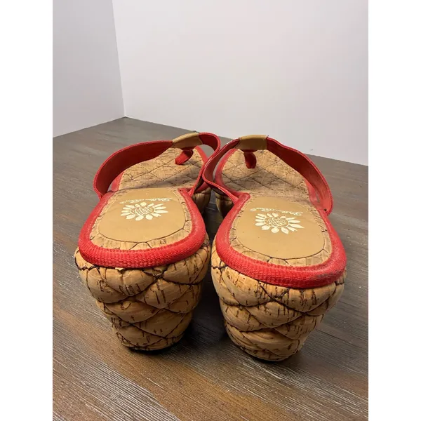 Yellow Box Red Polka Dot Cork Wedge Thong Sandals Estimated Size 7.5 - Image 8