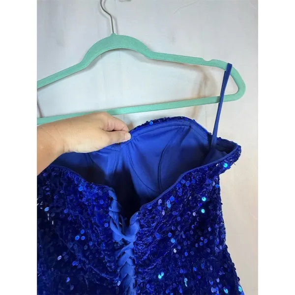 Unbranded Dress Womens Size 14 Royal Blue Sequin Corset Back Mini - Image 12