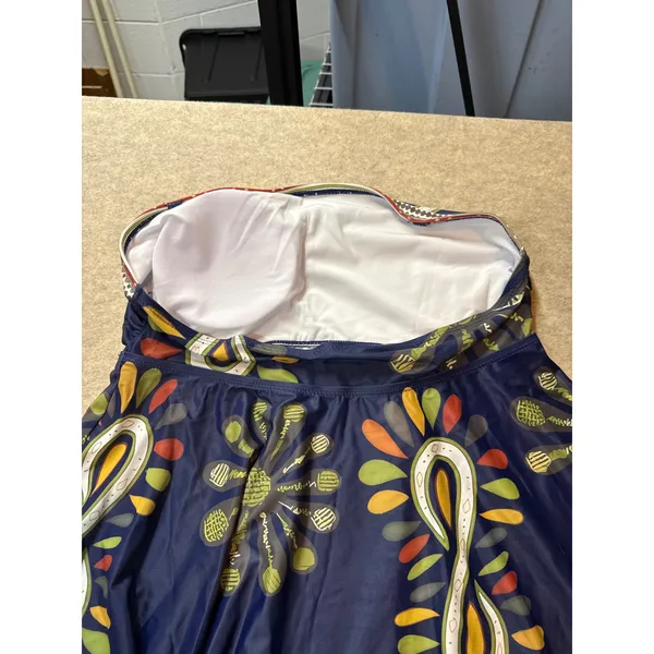 Navy Blue Paisley Floral Print Swim Dress Two Piece Bikini Set 1XL D1987-52 - Image 5