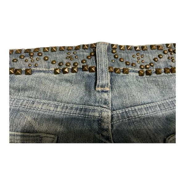 7 For All Mankind Flare Sz 28 Blue Studded Waist Distressed dark Havana jeans - Image 14