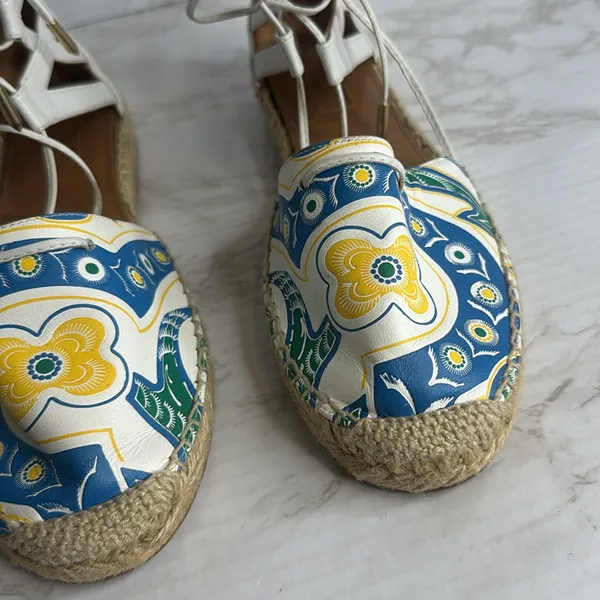 Aquazzura Belgravia Printed Leather Flats Espadrille‎ White Size 8.5 cute spring - Image 4