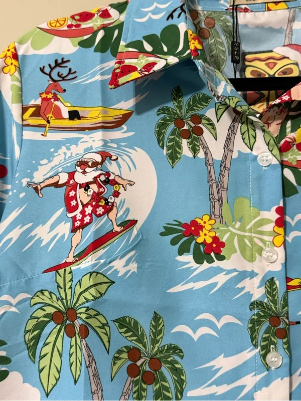 SSLR women's collection button down surfing santa tropical reindeer boats water - Image 2