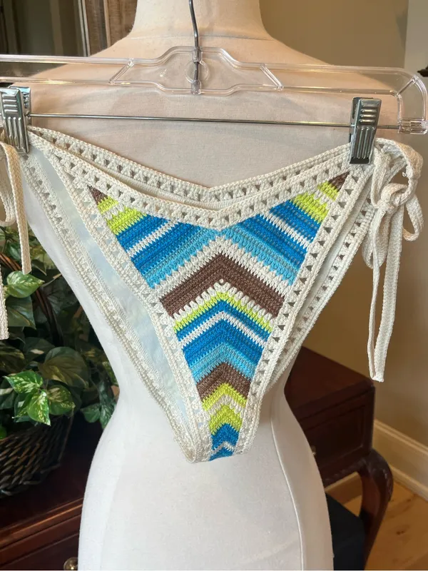 Aeri Crochet Blue Brown Yellow Bikini Bottom - Image 7