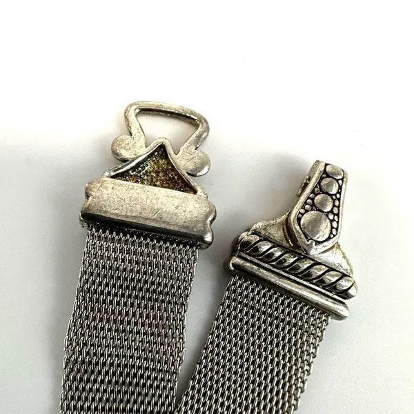 Silver tone mesh rhinestone vintage bracelet - Image 3