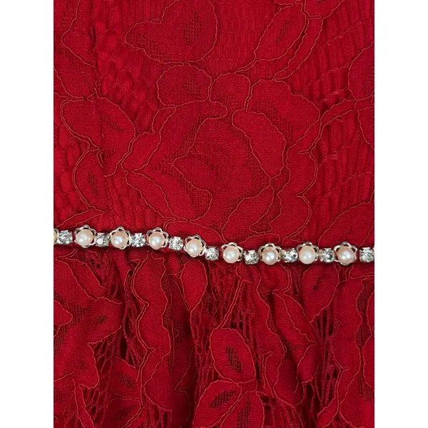 City Studio Ruby Red Lace Fit & Flare Dress Size 3 Rhinestone Waist NWT - Image 14