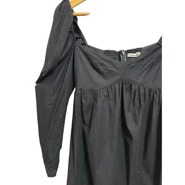 Reformation Black Kenzi stretch Organic Cotton Puff Sleeve Mini Dress Size‎ 2 - Image 3