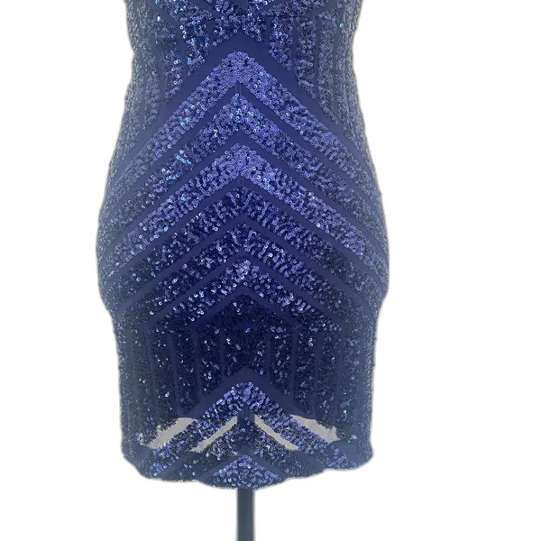 PromGirl Royal‎ Blue Sequin Bodycon Mini Dress Plunge V-Neck Lace Up Back Small - Image 3