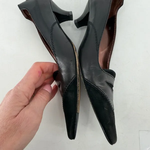 Tods Kitten Heel Pumps Womens‎ 36 Black Leather Suede Pointed Toe Office Siren - Image 8