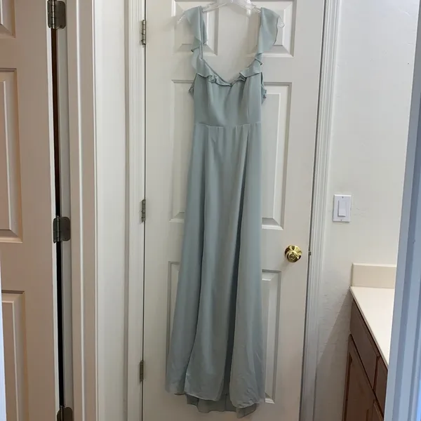 Bhldn Diana Sage green mint gown ruffle slit med - Image 4