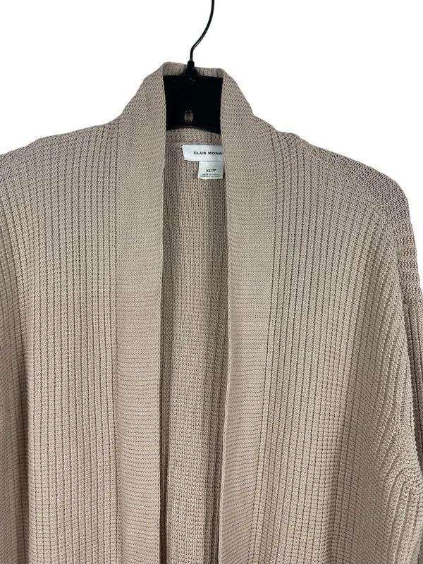Club Monaco 100% Cotton Cable Knit Cardigan Beige Open Front Oversized XS - Image 3