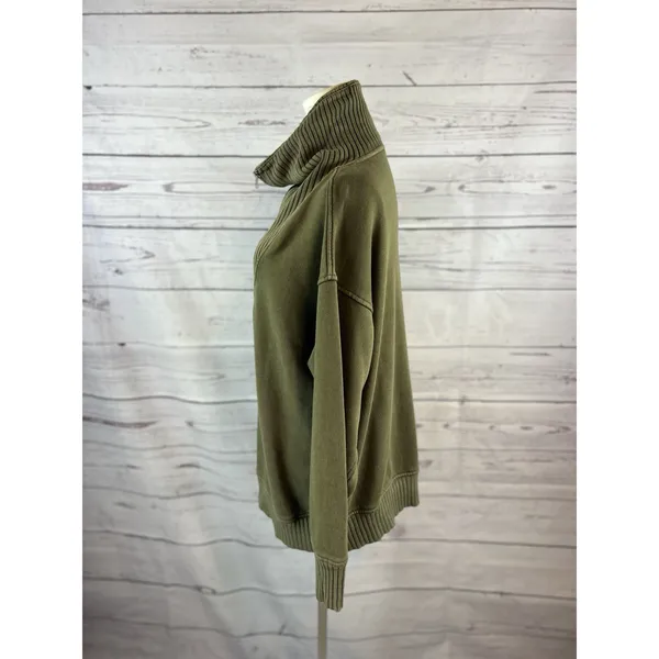 Aerie Down to Earth Oversized Quarter Zip Sweatshirt Olive Green Women’s Small - Image 3