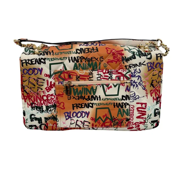 Graffiti Print‎ Quilted Shoulder Bag Women Large Multicolor Excellent Streetwear - Image 3