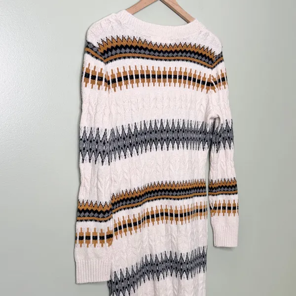 NWT Lucky Brand Fair Isle Nordic Stripe Button Front Sweater Dress Cream Large - Image 4