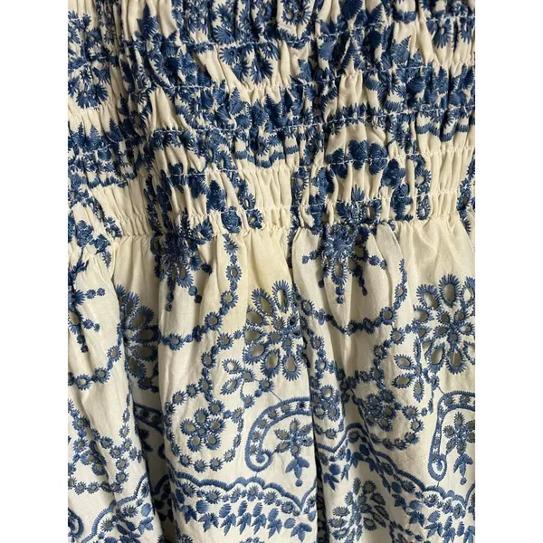 Zara Blue White Paisley Print Ruffle Strap Tiered Midi Dress Boho Womens M‎ - Image 3