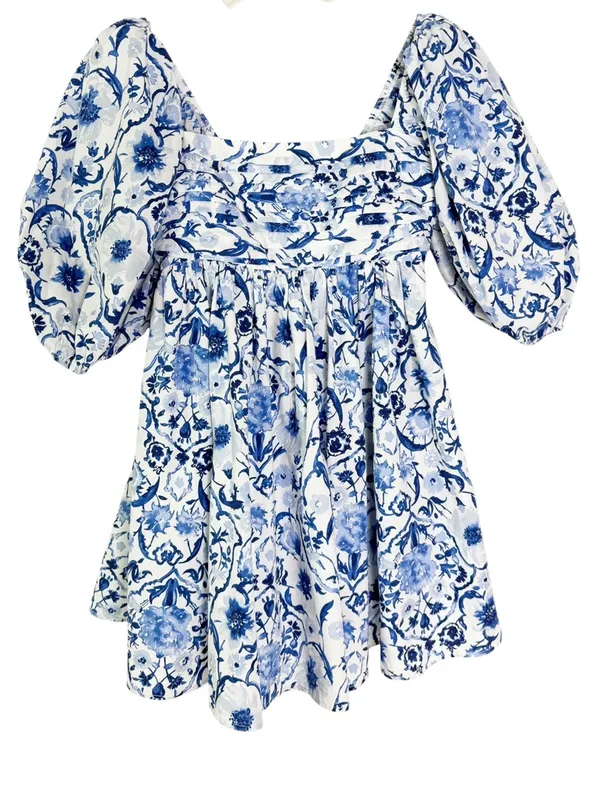 Abercrombie & Fitch Emerson Poplin Puff Sleeve Mini Dress Blue Size S - Image 3