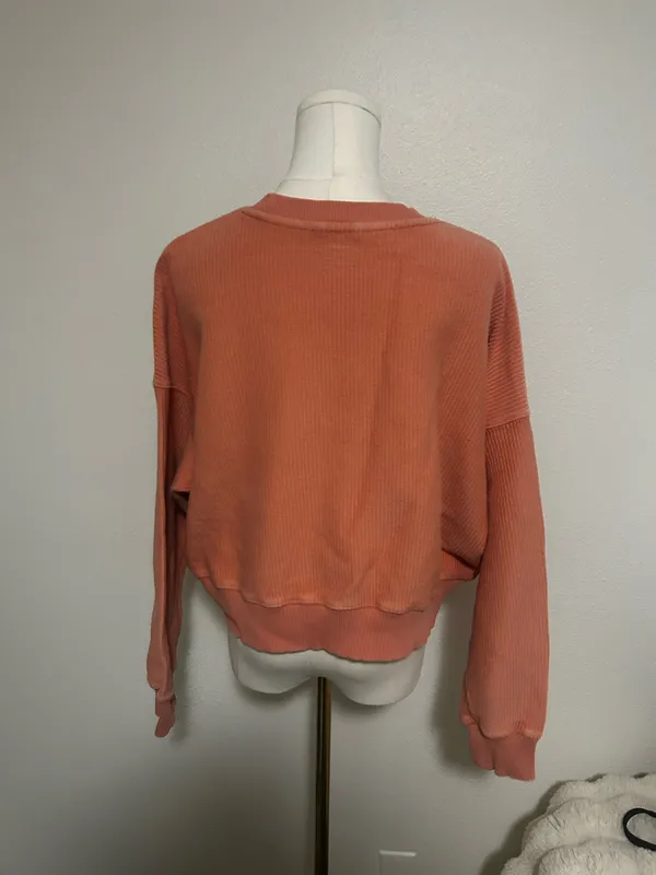 Aerie Coral Crewneck Ribbed Sweater Cropped Oversized Pullover - Image 3