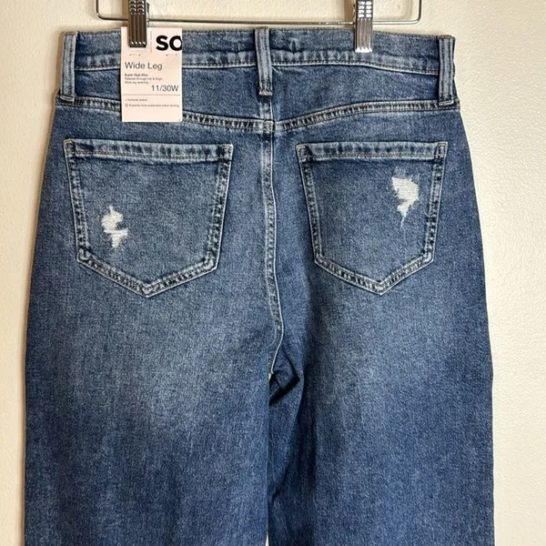 SO Women Super High Rise Wide Leg Distressed Denim Jeans Blue 11/30W - Image 10