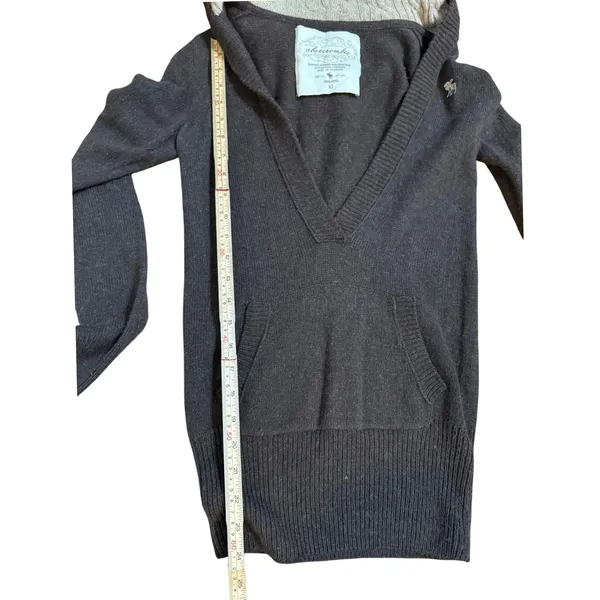 Rare Vintage Abercrombie & Fitch Brown V-Neck Hoodie Sweater Angora‎ Blend XL - Image 8