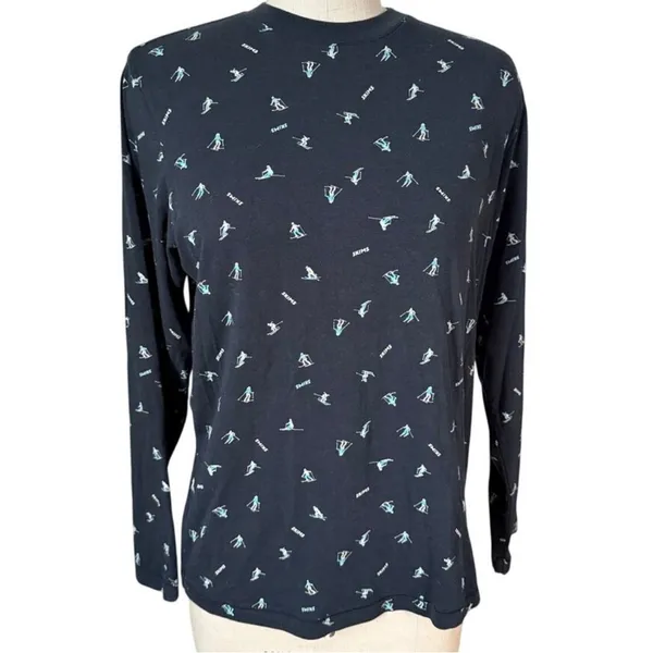 SKIMS Boyfriend Long Sleeve T-shirt in Washed Onyx Ski Print Size XL - Image 6