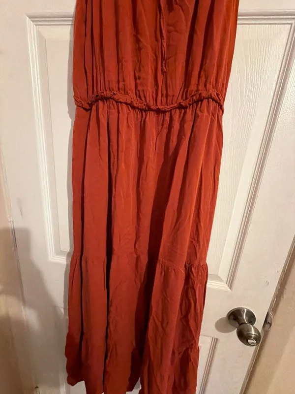Kirundo Women's Solid Color Rust Sleeveless Midi with Ruched Waist HOM1146-F - Image 3