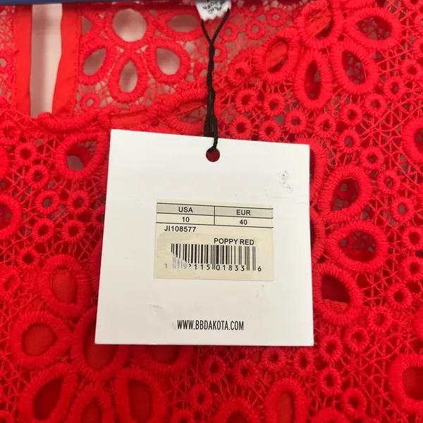 NWT‎ JACK BB Dakota Fit Flare Eyelet Dress Poppy Red Lined Bell Sleeve Size 10 - Image 7