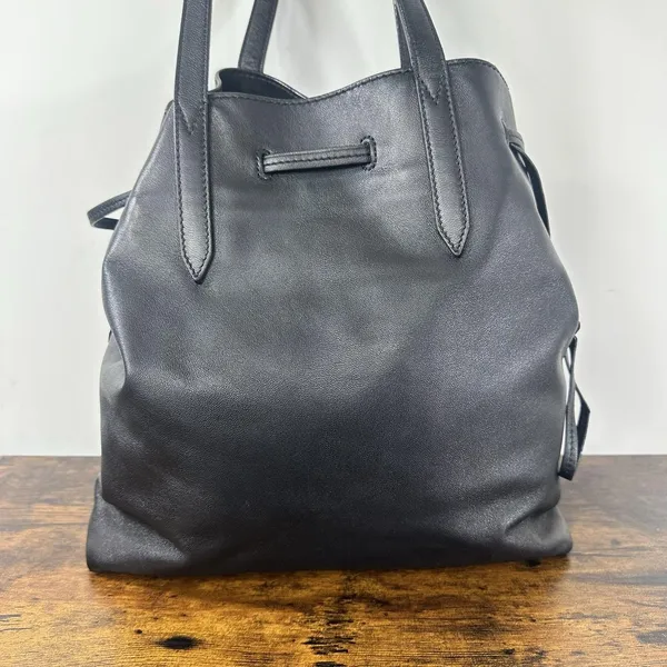 Jimmy Choo Bucket Drawstring Bag Womens Small Black Leather Shoulder Purse Italy - Image 9