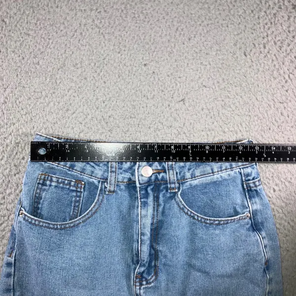 High Waist Straight Leg Jeans Women 25x28.5 Blue Retro Y2K Indie Released Hem - Image 14