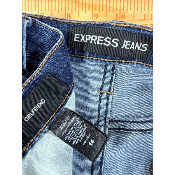 Express Jeans Girlfriend Jeans Women 14 Blue Distressed Mid Rise Denim Ankle - Image 4