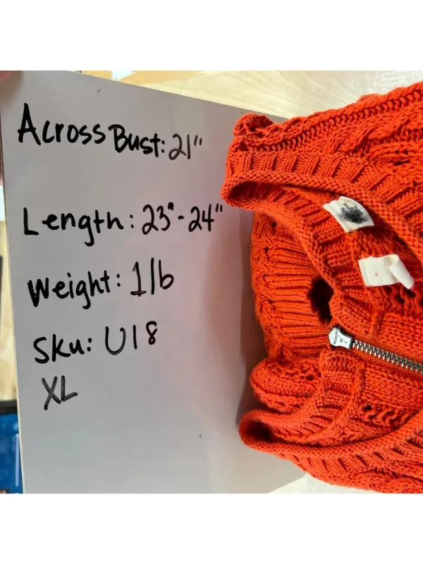 Anthropologie Moth Open Knit Zipper Back Sweater Orange Size XL - Image 9