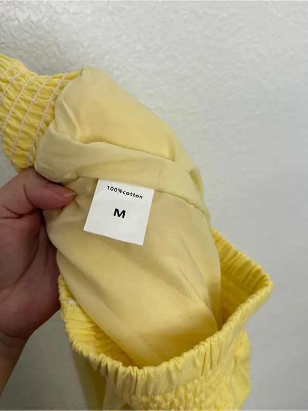 New Yellow Cotton Lace Trim Straight Leg Pants Medium - Image 4