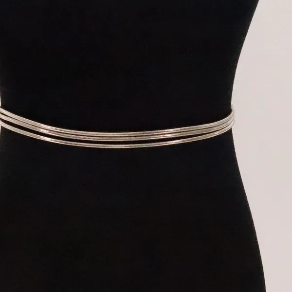 Vintage 80s‎ Chain Stretch Belt Womens Size S Silver Tone Metallic Glam Disco - Image 5