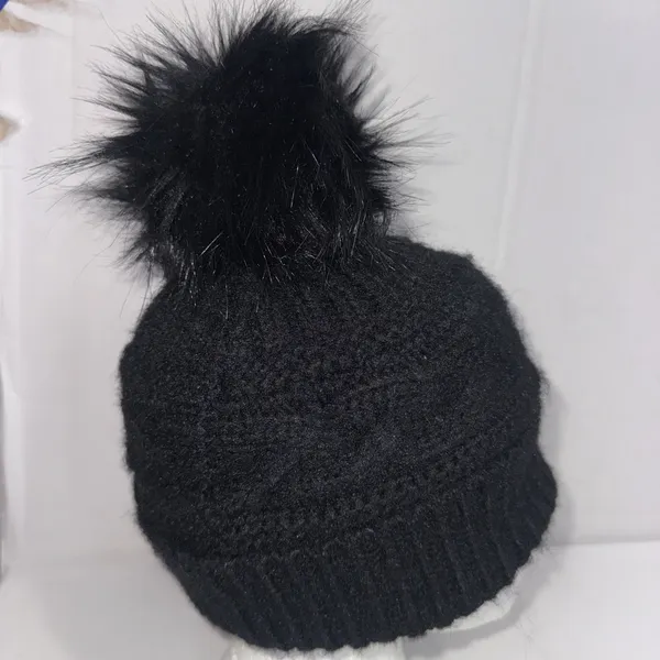 Aerie Black Knit Toboggan Ski Winter Weather One Size Hat Cap Pompom‎ Beanie - Image 5