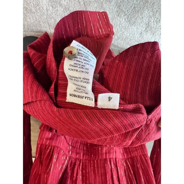 Ulla Johnson Rory Metallic Cotton Long Sleeve Mini‎ Dress Ruby Red Size 4 - Image 6