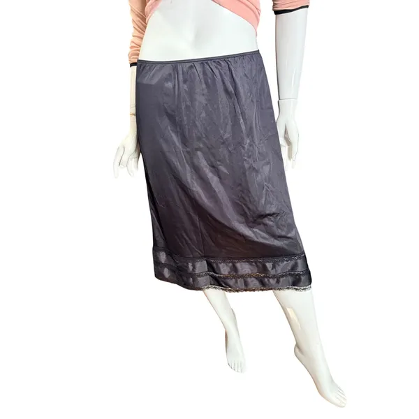 Vintage Sears Antron III Nylon Lace Half Slip Midi Skirt black Large goth - Image 2