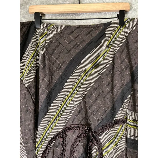 Vintage Y2K Brown Olive Striped Patchwork Maxi Skirt Asymmetrical Boho Artsy - Image 4
