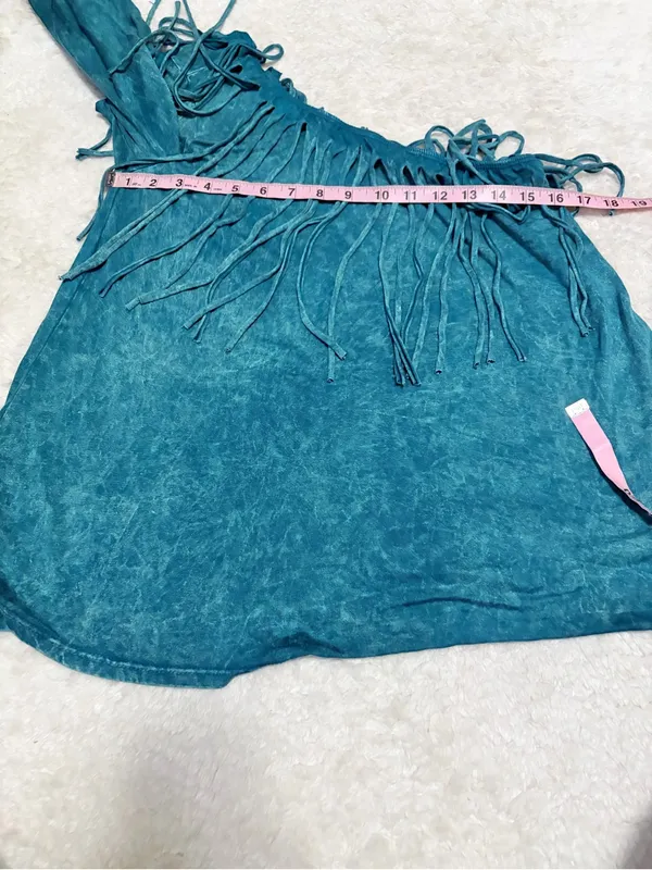 Gabriel clothing co small turquoise fringe one shoulder top - Image 4