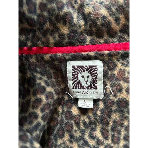 Anne Klein Womens Leopard Print Fleece Pajama Set Large Brown Red Trim L 14-16 - Image 2