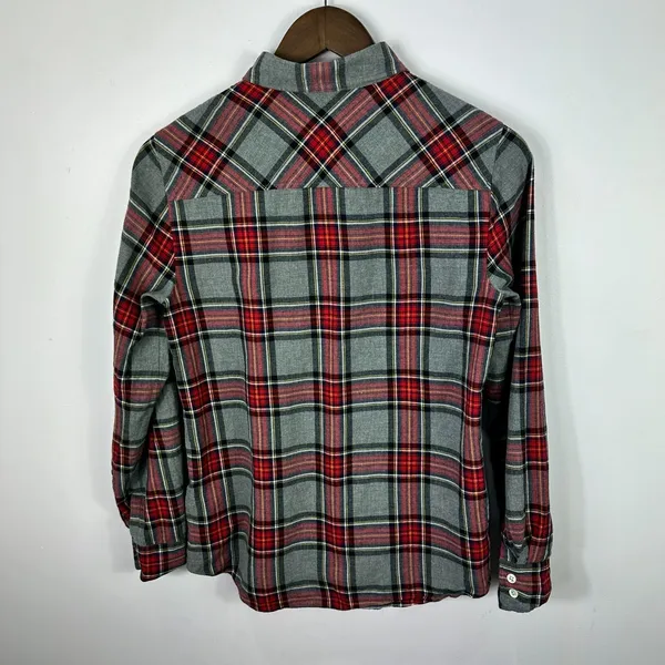 J. Crew Plaid‎ Flannel Button Down Boy Fit 4 Grey Red Tartan Holiday Preppy - Image 3