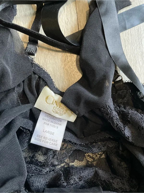 Black Lace Slip Dress with Ruffle Hem - Image 2