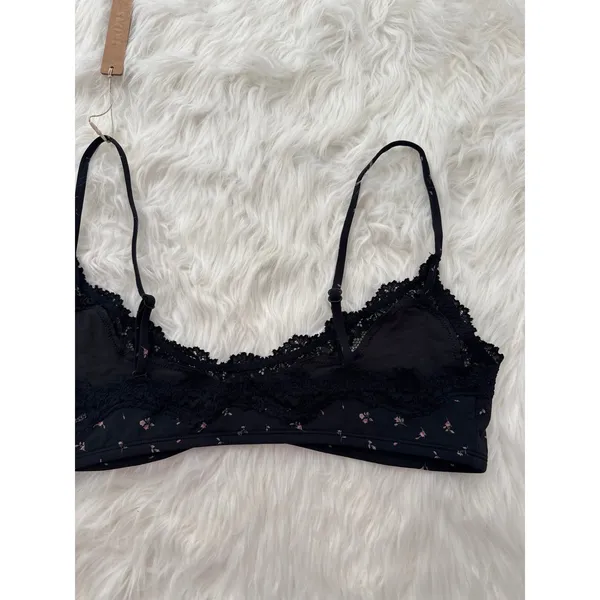 Skims Fits Everybody Lace Scoop Bralette Onyx Rosebud Print Size Large - Image 7